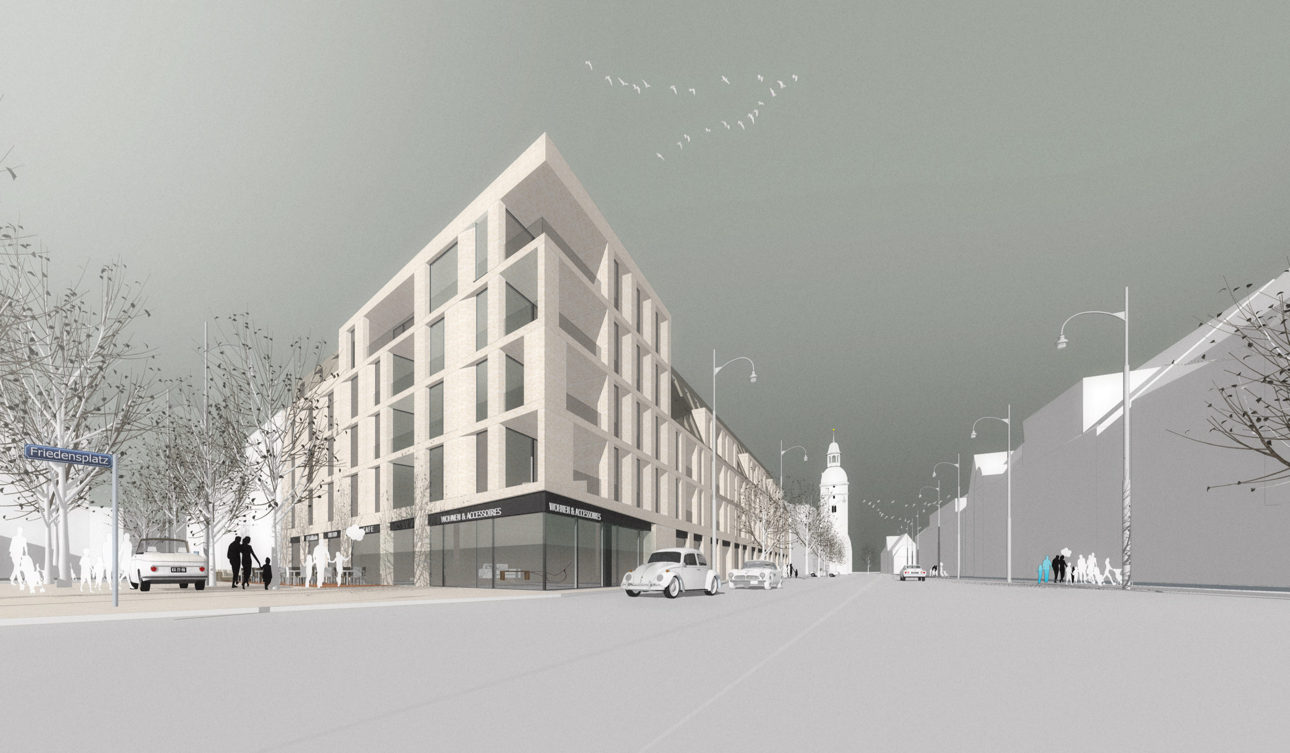 Perspektive Wettbewerb Karstadt-Areal in Rüsselsheim von Bitsch+Bienstein Architekten