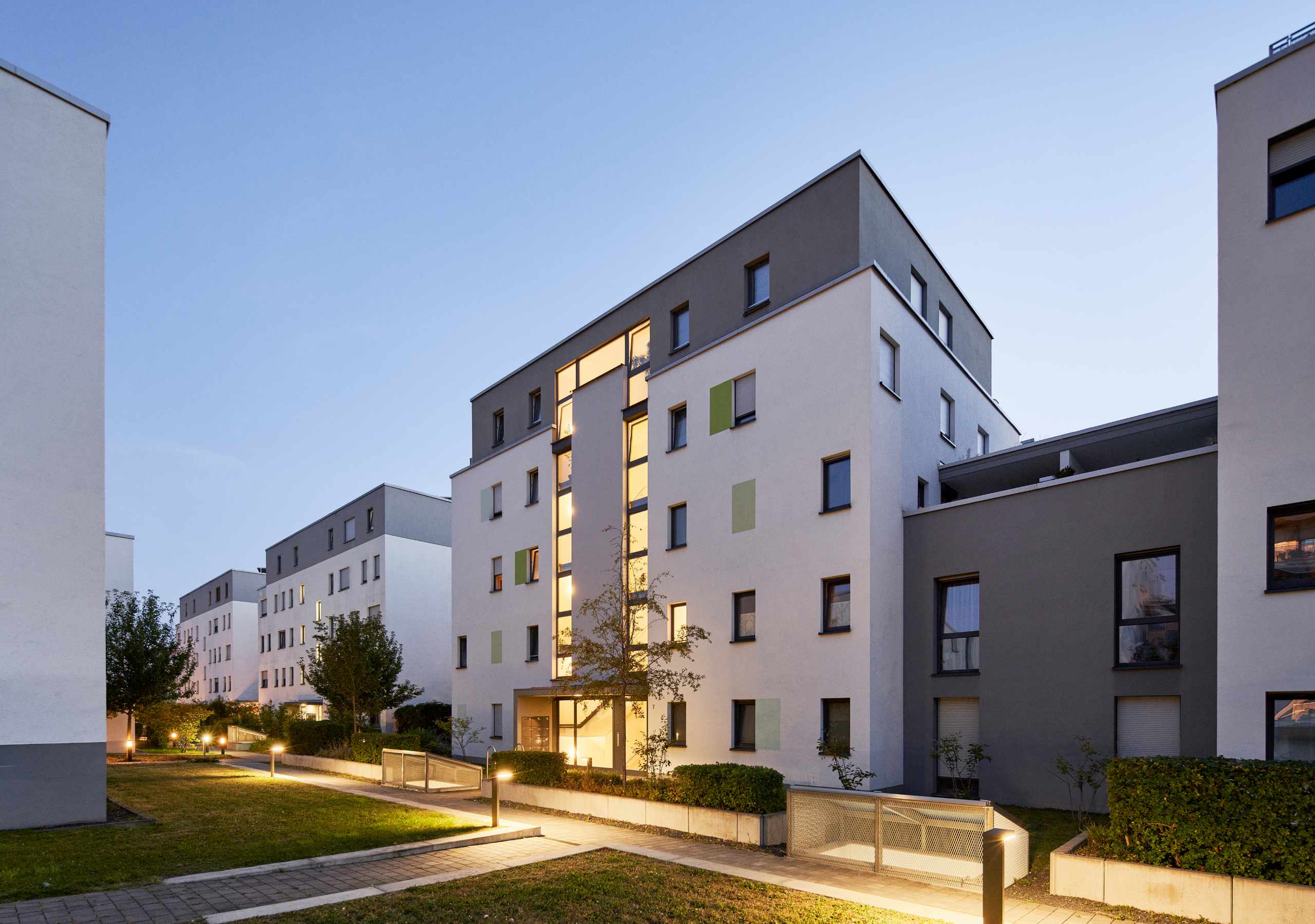Außenaufnahme Projekt Wohnungsbau Quartier F im Weidenborn in Wiesbaden von Bitsch+Bienstein Architekten in Wiesbaden